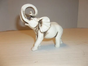 Off White Resin Elephant Trunk Up Figure 4.5" Long 4 1/4" Tall - Picture 1 of 4
