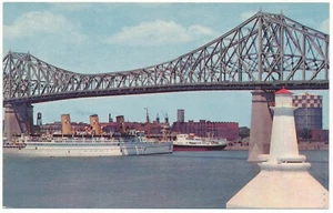CP Ship Empress of Scotland Ocean Liner Jacques Cartier Bridge Montreal Quebec - Imagen 1 de 2