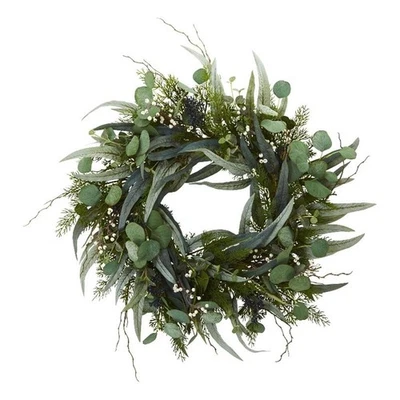 Nearly Natural 24" Eucalyptus and Mixed Greens Artificial Wreath in Green - Image 1 of 4