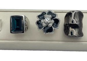 3 Silver-Plated CZ / Flower / Minimalist Simulated Diamond Rings Size 7 - Picture 1 of 8