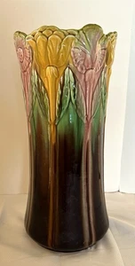 Antique Weller Majolica 20” Umbrella Stand Art Nouveau Floral Relief c.1900–1920 - Picture 1 of 18