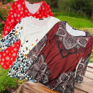 Set aus 3 Lily by Firmiana Tuniken Damen 1XL Oberteil 3/4-Arm Schmetterling Schneeflocke - Bild 1 von 14