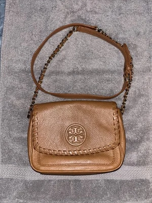 VINTAGE Tory Burch Tan/Bark “Marion”  Crossbody With Gold Chain  - Image 1 of 4