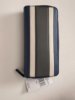 Бумажник Michael Kors мужской Warren кожаный морской синий в полоску технический на молнии вокруг - Изображение 1 из 4