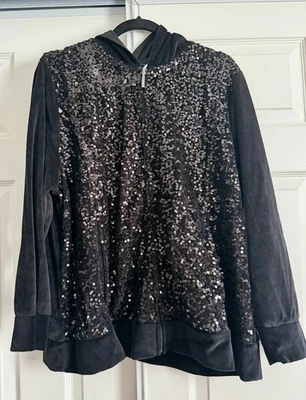 Chaqueta Onque con Capucha Terciopelo Negro Lentejuelas Cremallera, Mujer Talla 2X Nueva con Etiquetas Foto 1 de 4
