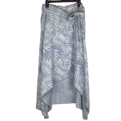 Falda Baja Alta Suave Envoltura Imitación Envoltura Cambray Denim Estampado Hoja de Palma Pequeña Foto 1 de 4