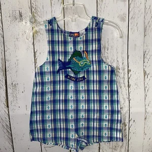 My Pal for Boys 1 piece Shortall Jon Jon Embroidered Scuba Fish Plaid Romper 2T - Picture 1 of 4