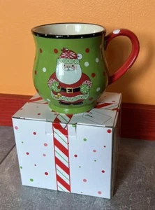 Temptations by Tara Santa Claus Winter Whimsy Green Holiday Mug Cup 14 oz NIB - Picture 1 of 12