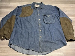 Wrangler Rugged Wear Denim Shooting Shirt Brown Shoulder Patch Mens Size XL - Picture 1 of 9