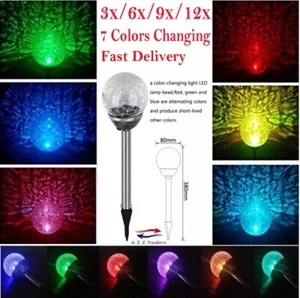 Solar Powered Stainless Steel 7 Colour Changing LED Crackle Ball Garden Light - Picture 1 of 10