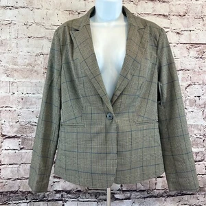 Premise Studio Women's Gray Blue Glen Striped Button Front Blazer Jacket Size 8 - Picture 1 of 8