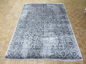8'10 X 11'11 Hand Knotted Gray Tone On Tone Wool & Silk Oriental Rug G5360 - Picture 1 of 12