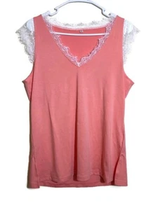 Markenlos Damen Cami Spitze Tank Top Koralle Ärmellos mit Spitzenkappe V-Ausschnitt Größe L - Bild 1 von 3