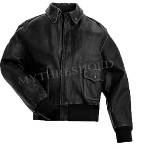 Aviator A-2  Cowhide Distressed Leather Mens Bomber Flight Jacket Vintage Black - Picture 1 of 3