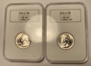 Pair of 1945-S Washington Quarter NGC MS66 Old Fatty Holder From Same Submission - Picture 1 of 5