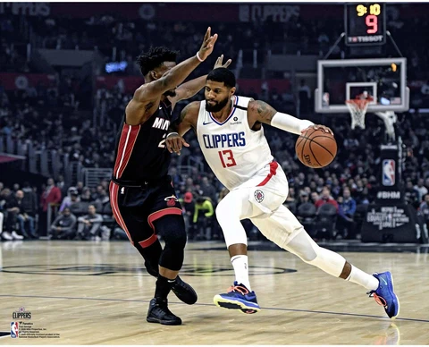 Paul George Los Angeles Clippers Unsigned Driving vs. Miami Heat Photograph Cover