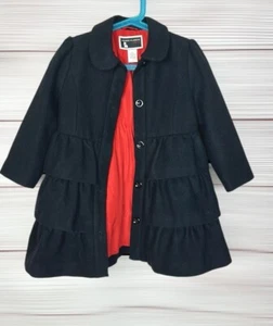 Girl’s Black Ruffle Wool Coat by Janie and Jack Collection Lined Size 2T-3 - Picture 1 of 9