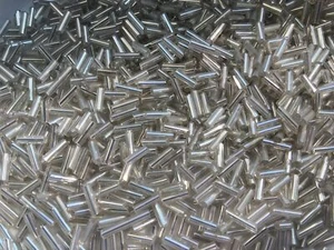 Czech Bugle Beads 40 gr / 1.4 oz Crystal Silver Glass Tube Size #3 7mm - Picture 1 of 2