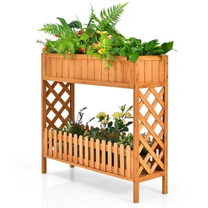 2-Tier Raised Garden Bed Elevated Wood Planter Box for Vegetable Flower Herb - Picture 1 of 10