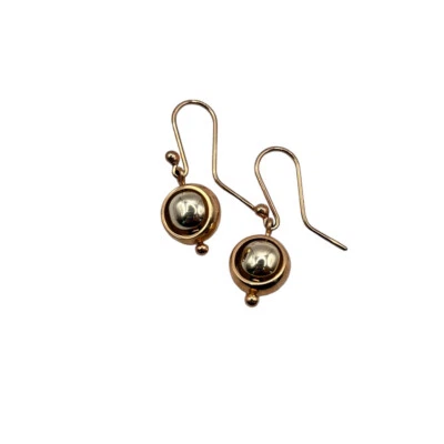 9ct 9k Two Tone Gold Belcher Euroball Drop Hook Earrings 4.46 Grams. Brand New - Image 1 of 4