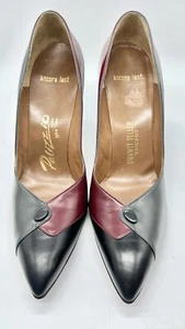 Palizzio Ancora Last Leather Heels Bonwit Teller Gray Maroon Signed 7 1/4 RARE - Picture 1 of 18