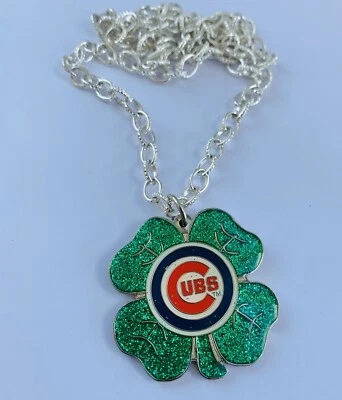 Chicago Cubs 4 Leaf Clover St Patricks Day Charm Necklace MLB Licensed - Image 1 of 4