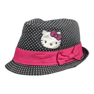 Hello Kitty Girls Fedora Hat Black White Polka Dots Pink Ribbon Bow Sanrio - S/M - Picture 1 of 16