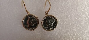 Ohrringe 14kt massiv Gold 1941 American Dime - Bild 1 von 9