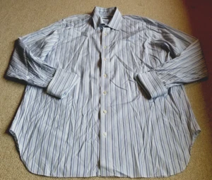 Mens Shirt-ROBERT TALBOTT-blue/white striped cotton French Cuff ls-17 1/2 - 37 - Picture 1 of 4