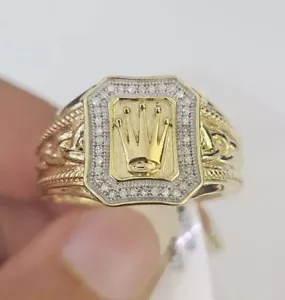 2Ct Round Real Moissanite Diamond Men's Crown Wedding Ring 14KYellow Gold Plated - Picture 1 of 8