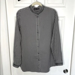 LAFAYETTE 148 NEW YORK grau gestreiftes Button Down Tunika Shirt Medium Silberfaden - Bild 1 von 13
