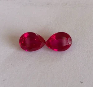 3.10 Cts Lab Created Pink Ruby Faceted 8x6x4 MM Pair Pear Shape Ruby Gemstone - Picture 1 of 3