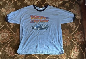 Vintage Back to the Future T-shirt DeLorean Blue Ringer Universal Studios XXL - Picture 1 of 8