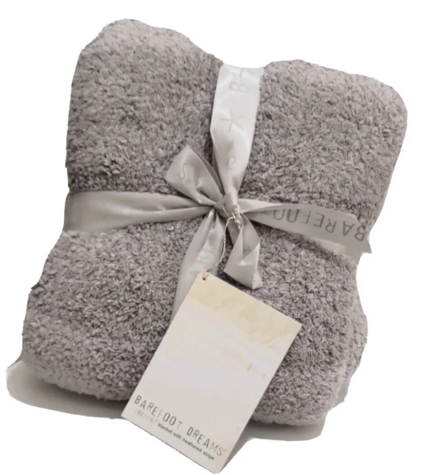 2 Barefoot Dreams Luxe Heathered Stripe Throw Blanket 45” X60” (Linen/Warm Gray) Foto 1 de 3