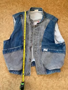 GUESS Georges Marciano Two Tone Denim Jean Vest Vintage 80s Marty McFly Large - Picture 1 of 7