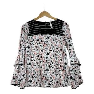 NY COLLECTION Floral Stripe Ruffle Bell Sleeve Blouse Top NWT - Picture 1 of 6
