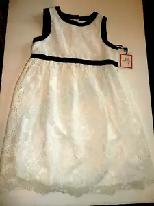 Milly Minis kleines Mädchen marineblau Seidenbesatz cremeweiß Baumwolle Spitze Kleid Größe 5 - Bild 1 von 12