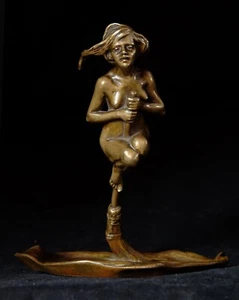 JUGENDSTIL SKULPTUR BRONZE HEXE BESEN SCHALE VISITENKARTEN ART JOUANT UM 1900 - Picture 1 of 12