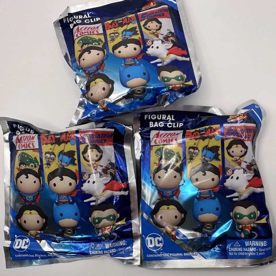 NUEVO — DC Comics SuperHéroe Figura 3D Bolsa Clip — Lote de 3 Bolsas Ciegas Selladas Foto 1 de 2