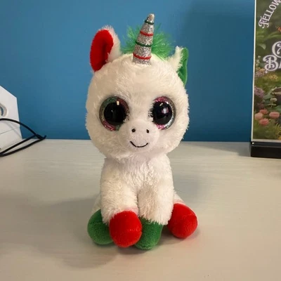 TY Beanie Boo Candy Cane Unicorn 6” White Red Green Holiday Plush EUC - Image 1 of 4