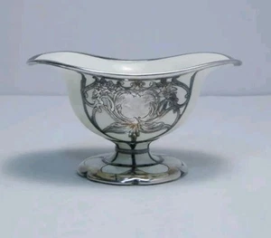 Antique Footed Bowl Silver Overlay Bone China Mauser Manufacturing Co. England - Picture 1 of 16