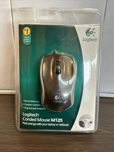 Logitech M125 Retractable Corded Mouse Laptop Desktop Sealed New Free Shipping - Afbeelding 1 van 8