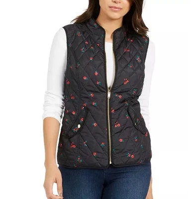 Chaleco acolchado floral negro Charter Club talla S cremallera completa Foto 1 de 4