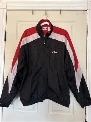 Vintage Fila Men’s Windbreaker, XL, Black With Red And White Colorblock - Image 1 of 4