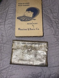 WHITING & DAVIS Signed Vintage Mesh Clutch purse Handbag In Original Box - Picture 1 of 6