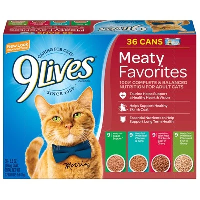 9Lives Meaty Favorites Variety Pack, 5.5-Ounce, 36-Pack - Image 1 of 4
