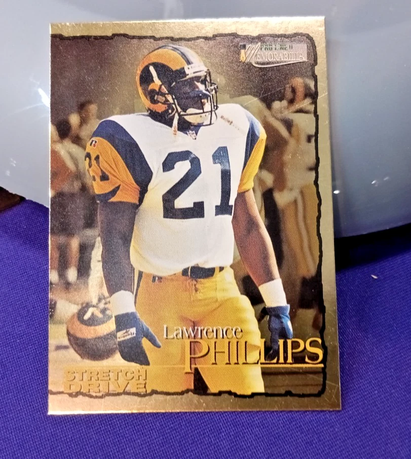 1996 PRO LINE STRETCH DRIVE LAWRENCE PHILLIPS GOLD SILVER FOIL SIGNATURE ERROR - Image 1 of 4