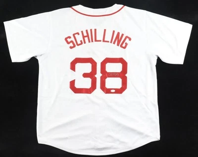 Curt Schilling SIGNED #38 Boston Red Sox size XL white  jersey w/ JSA COA - Image 1 of 3