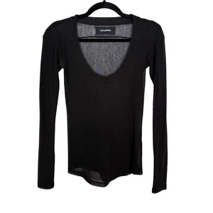 Nanushka XSmall XS Black Mesh Scoop Neck Long Sleeve Sheer Top Stretch Womens - Picture 1 of 7