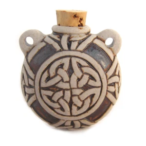 Celtic Knot Ceramic Spell Bottle 1.65" High Fire Pendant Clay Bead w/ Cork NEW - Picture 1 of 4